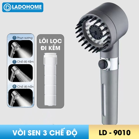 Vòi lá sen, vòi hoa sen kèm bộ lọc cao cấp LD-9010, 3 chế độ nước kèm nút gạt khóa nước tiện lợi