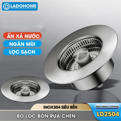 Bộ lọc thoát nước cho bồn rửa chén, nắp thoát chậu rửa nhà bếp LH-2504, chất liệu inox và đồng không rỉ cao cấp
