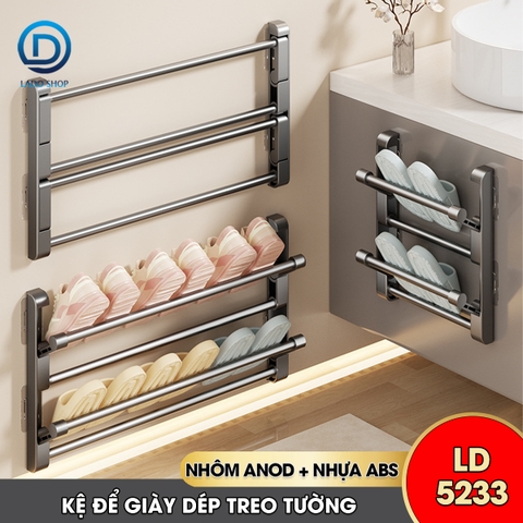 Kệ để giày dép treo tường 2 tầng LD-5233 nhôm anod không rỉ + tặng kèm miếng dán, tắt kê và vít