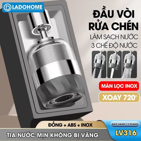 Đầu vòi lọc nước xoay 360 độ cho bồn rửa chén LV316 , lõi lọc bằng INOX 316 có lưới thép siêu mịn 2500 mắt lưới