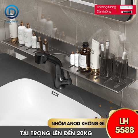 Kệ lắp bồn rửa mặt nhà tắm, giá để đồ trước gương LH-5588 Nhôm Anod không rỉ + tăng kèm keo dán + tắt kê ốc vít