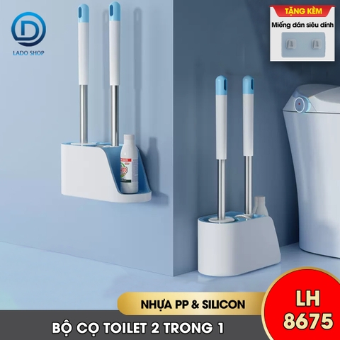 Cọ chà bồn cầu, bàn chải toilets nhà vệ sinh đầu silicon 2 trong 1 LH-8675, với đầu cọ linh hoạt len lõi mọi ngóc ngách