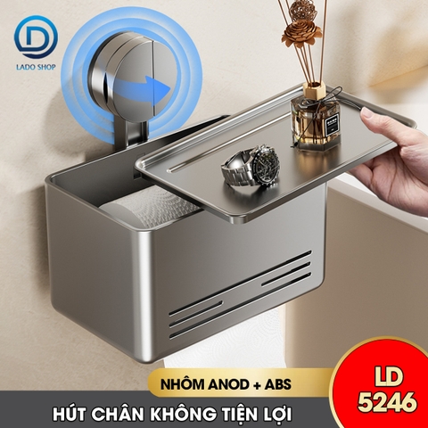 Hộp đựng giấy vệ sinh LD-5246 có cốc hút chân không gắn tường nhà tắm không cần khoán dán, nhôm anod + nhựa ABS