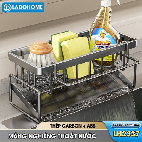 Kệ để đồ rửa chén LH-2337 để miếng bọt biển, nước rửa chén, có thanh treo khăn dạng lưới thoát nước nhanh chóng