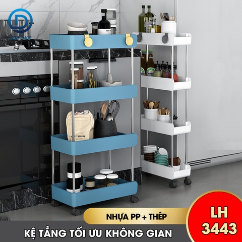 Kệ để đồ nhà bêp nhà tắm LH-3443 có bánh xe đẩy, kệ đứng cho khe hẹp tủ lạnh, phòng tắm, phòng bếp