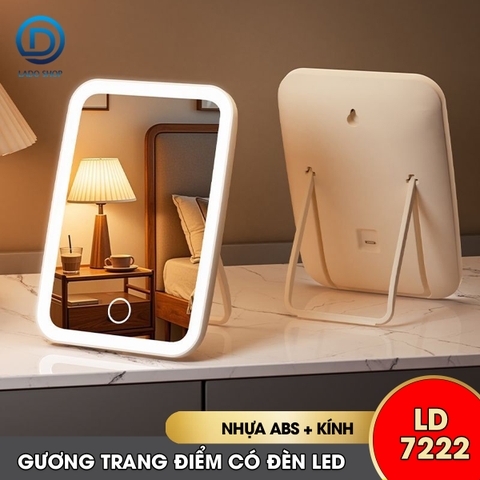 Gương trang điểm có đèn led LD-7222, gương để bàn gấp gọn di động, phù hợp sinh viên ở trọ, mang đi du lịch