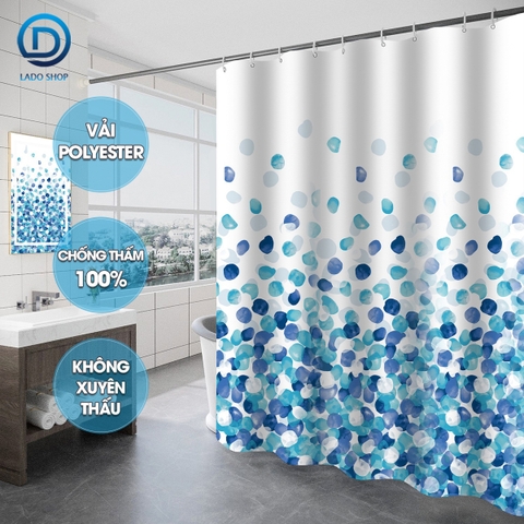 Rèm nhà tắm Poliester hoạt tiết Cánh Hoa Xanh, chất liệu cao cấp không thấm nước, rèm lắp cho gia đình, khách sạn