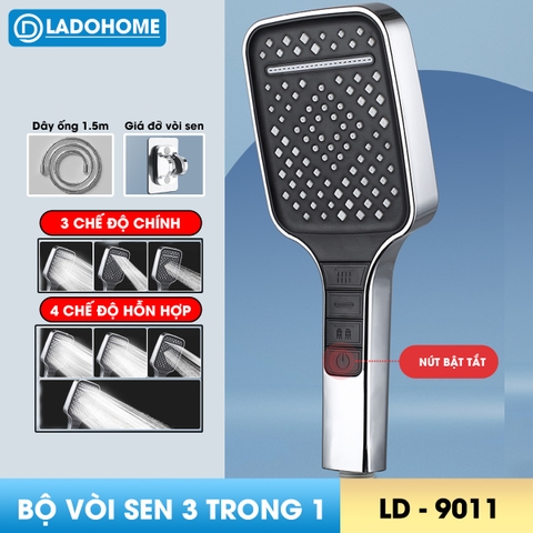 Vòi sen tăng áp bản to hiện đại 7 chế độ LD-9011, lưu lượng nước lớn và chế độ nút bấm dễ sử dụng