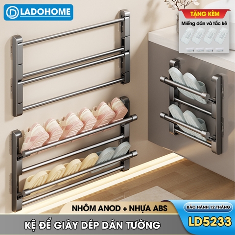 Kệ để giày dép treo tường 2 tầng LD-5233 nhôm anod không rỉ + tặng kèm miếng dán, tắt kê và vít