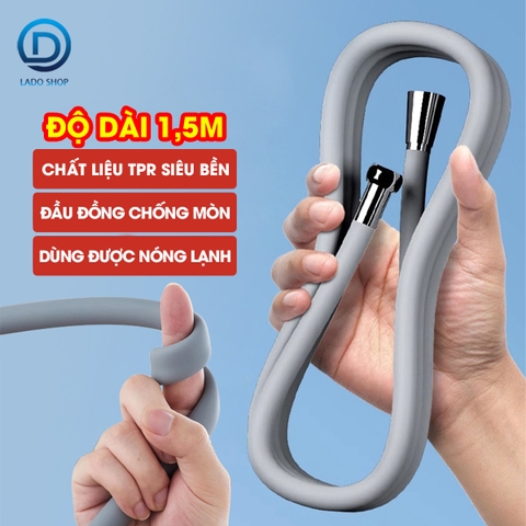 Ống nước vòi sen 1.5m TPR Silicon dẻo dai siêu bền chống cháy sử dụng được nóng lạnh, đầu nối bằng đồng chống mòn