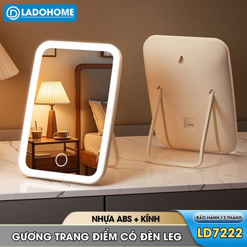 Gương trang điểm có đèn led LD-7222, gương để bàn gấp gọn di động, phù hợp sinh viên ở trọ, mang đi du lịch