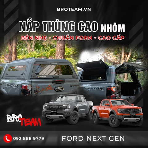 Nắp thùng cao bằng nhôm thế hệ mới S02 cho Ford Ranger & Raptor Nextgen