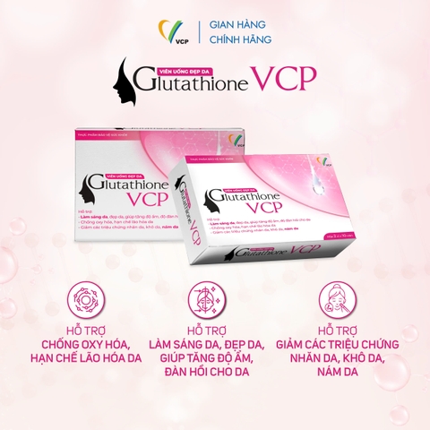 TPBVSK Viên uống đẹp da Glutathione VCP - Hỗ trợ làm sáng da, giảm các triệu chứng nhăn da, khô da, nám da - Hộp 20 viên