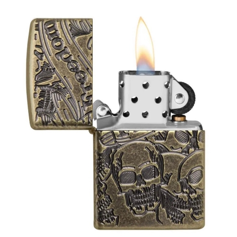 Bật Lửa ZIPPO - Armor - Freedom Skull Antique Brass (Họa Tiết Đầu Lâu Antique)