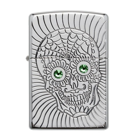 Bật Lửa ZIPPO - Armor - Sugar Skull (Đầu Lâu Đá Xanh)