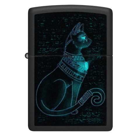 Bật Lửa ZIPPO - Classic - Black Light -Spiritual Cat Design Black Matte (Mèo Ai Cập)