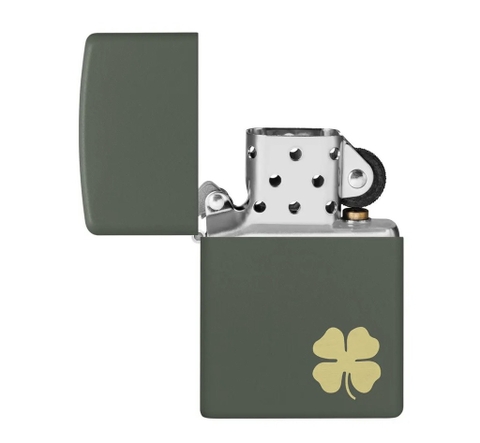 Bật Lửa ZIPPO - Classic - Four Leaf Clover (Xanh Rêu Khắc Cỏ Bốn Lá)