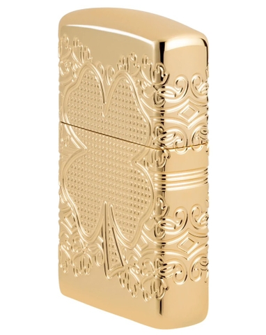 Bật Lửa ZIPPO - Luxury- Armor®Lucky Clover Design (Cỏ Bốn Lá May Mắn)