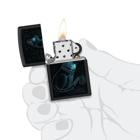 Bật Lửa ZIPPO - Classic - Black Light -Spiritual Cat Design Black Matte (Mèo Ai Cập)