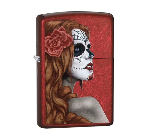 Bật Lửa ZIPPO - Classic - Day of Dead: Girl (Cô Gái Hoa Hồng Đỏ)