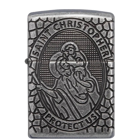 Bật Lửa ZIPPO - Armor - St. Christopher Metal Design (Đức Mẹ Antique Silver)