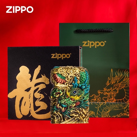 Zippo Rồng Xanh Ngọc Bích Pha Vàng - Phiên Bản Slim Độ