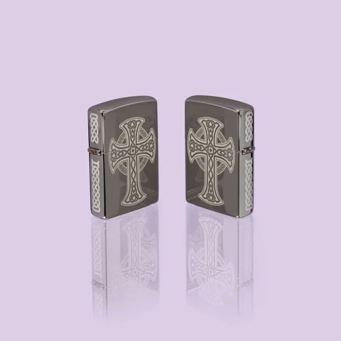 Bật Lửa ZIPPO - Classic -Laser Engraved Celtic Cross Design - Black Ice (Thánh Giá Đen)