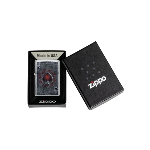 Bật Lửa ZIPPO - Classic - Antiqued Ace Design (Át Bích Đỏ Nứt)