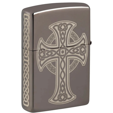 Bật Lửa ZIPPO - Classic -Laser Engraved Celtic Cross Design - Black Ice (Thánh Giá Đen)