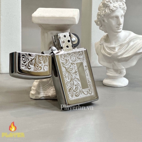 Bật Lửa ZIPPO - Slim - Venetian High Polish Chrome (Hoa văn Ý Bạc)