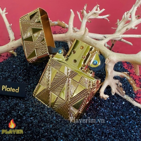 Bật Lửa ZIPPO - Luxury- Armor Diamond Design High Polish Gold Plate (Đá thoi đỏ)