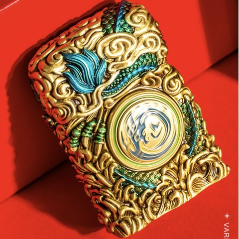 Zippo Rồng Xanh Ngọc Bích Pha Vàng - Phiên Bản Slim Độ