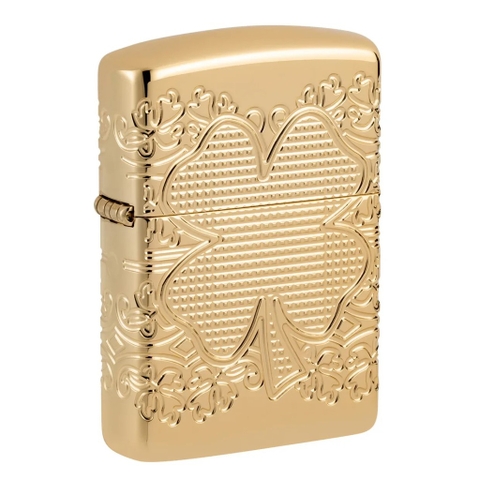 Bật Lửa ZIPPO - Luxury- Armor®Lucky Clover Design (Cỏ Bốn Lá May Mắn)