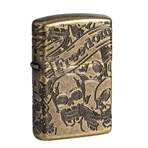 Bật Lửa ZIPPO - Armor - Freedom Skull Antique Brass (Họa Tiết Đầu Lâu Antique)