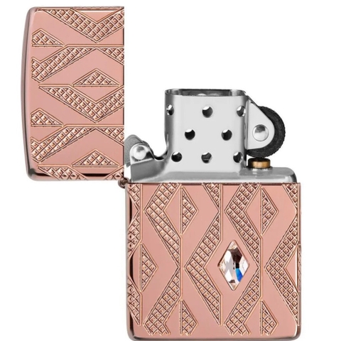 Bật Lửa ZIPPO - Armor - Geometric Diamond Pattern Design (Vân Kim Cương Vàng Hồng Đính Đá)
