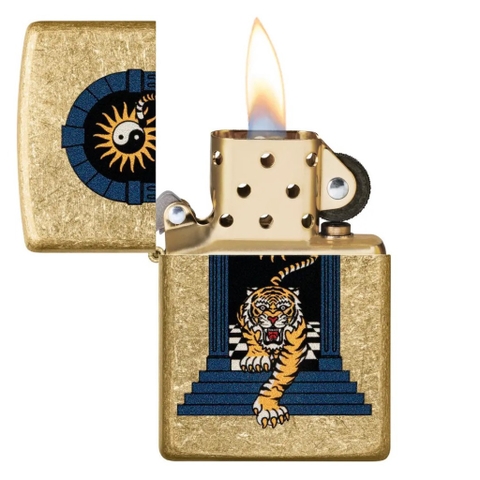 Bật Lửa ZIPPO - Classic - Tiger Tattoo Design- Tumbled Brass (Hổ Âm Dương)