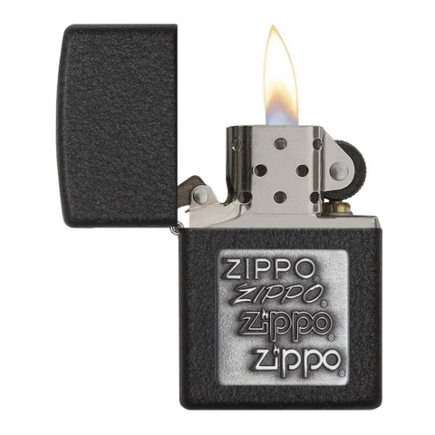 Bật Lửa ZIPPO - Classic - Crackle® Silver Zippo Logo (Đen Nhám Emblem Bạc)