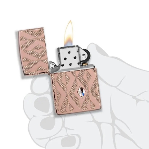Bật Lửa ZIPPO - Armor - Geometric Diamond Pattern Design (Vân Kim Cương Vàng Hồng Đính Đá)