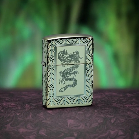 Bật Lửa ZIPPO - Luxury- Armor -Green Elegant Dragon (Rồng Xanh Lá)