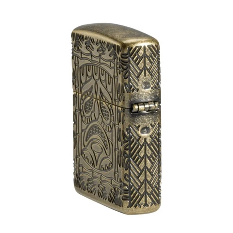 Bật Lửa ZIPPO - Armor®- Tiki Totem Design Armor Antique Brass Pocket Lighter (Vật Tổ Tiki)