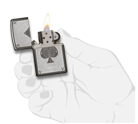 Bật Lửa ZIPPO - Classic - Ace Filigree (Át Bích Black Ice)