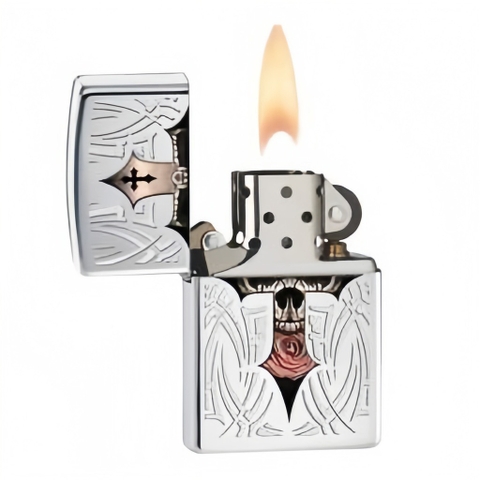 Bật Lửa ZIPPO - Classic - Skull Cross (Thánh Giá Đầu Lâu Khắc Hoa Văn)
