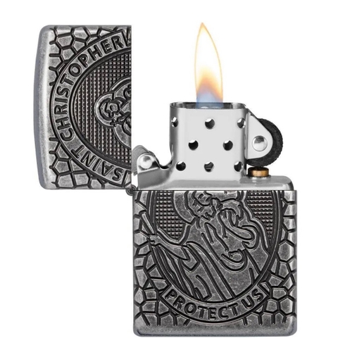 Bật Lửa ZIPPO - Armor - St. Christopher Metal Design (Đức Mẹ Antique Silver)