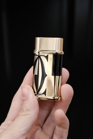 Bật lửa dáng Lùn - Đen Viền Vàng- Phiên bản Họa Tiết Cartier
