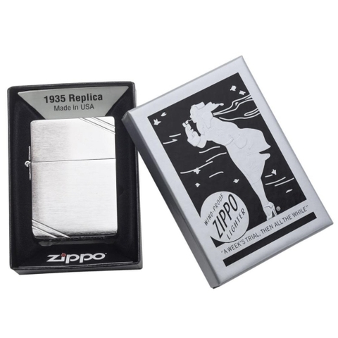 Bật Lửa ZIPPO - 1935 - Replica Brushed Chrome ( Chặt Góc Bản Lề )