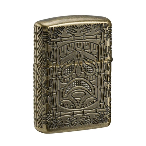 Bật Lửa ZIPPO - Armor®- Tiki Totem Design Armor Antique Brass Pocket Lighter (Vật Tổ Tiki)