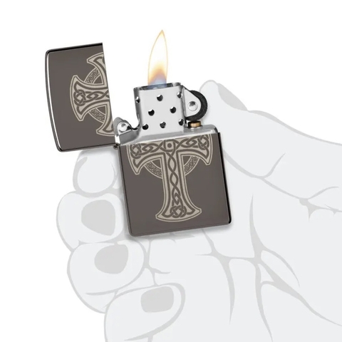 Bật Lửa ZIPPO - Classic -Laser Engraved Celtic Cross Design - Black Ice (Thánh Giá Đen)