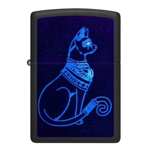 Bật Lửa ZIPPO - Classic - Black Light -Spiritual Cat Design Black Matte (Mèo Ai Cập)