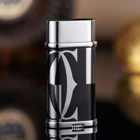 Bật lửa dáng Lùn - Đen Viền Bạc- Phiên bản Họa Tiết Cartier