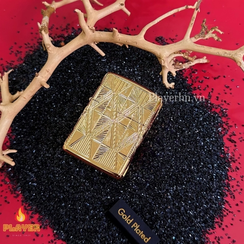 Bật Lửa ZIPPO - Luxury- Armor Diamond Design High Polish Gold Plate (Đá thoi đỏ)